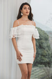 White Bodycon Ruffled Short Classy Graduation Dress