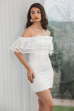 White Bodycon Ruffled Short Classy Graduation Dress