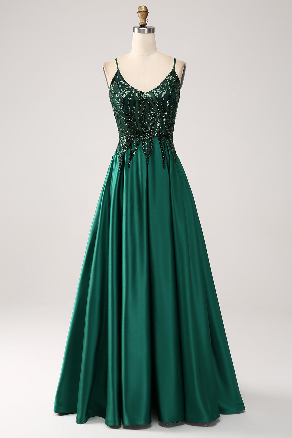 Dark Green A-Line Spaghetti Straps Long Wedding Party Dress
