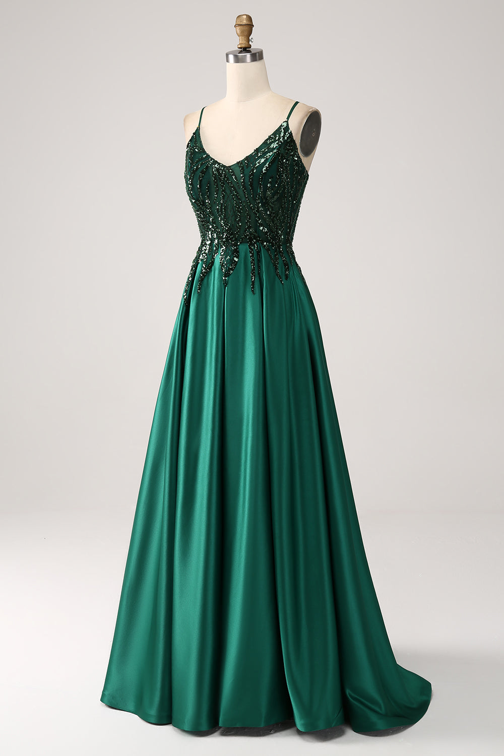 Dark Green A-Line Spaghetti Straps Long Wedding Party Dress