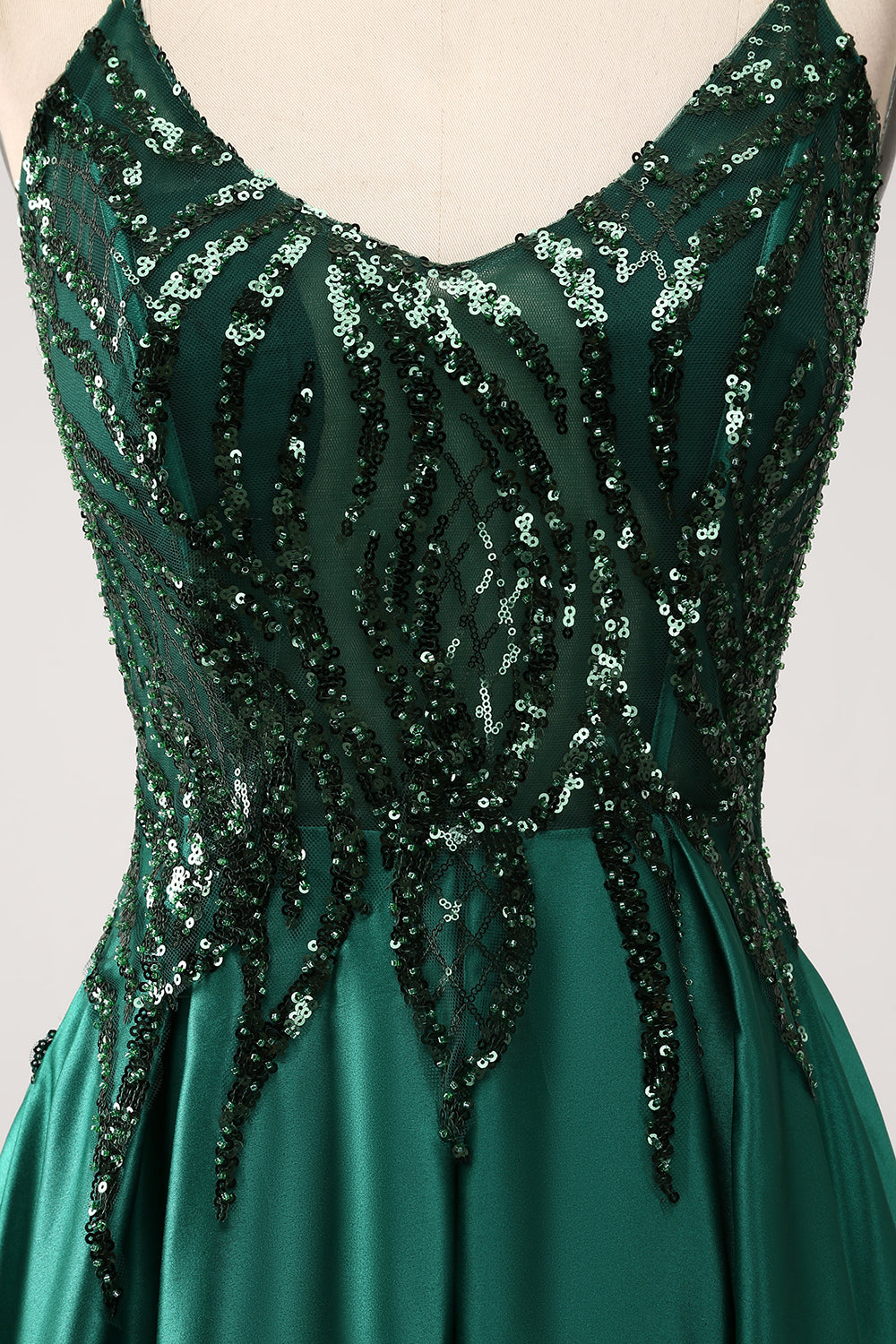 Dark Green A-Line Spaghetti Straps Long Wedding Party Dress