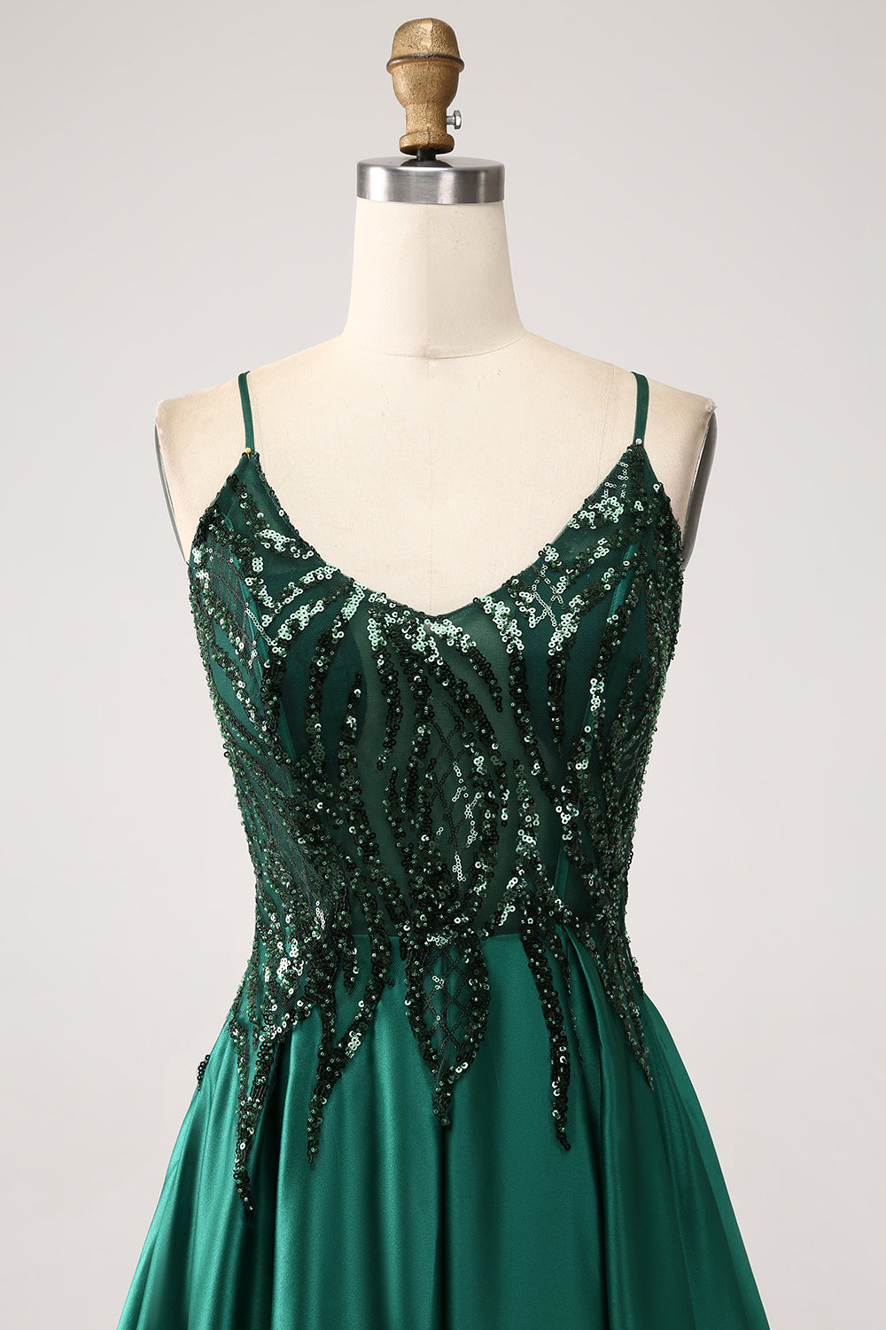 Dark Green A-Line Spaghetti Straps Long Wedding Party Dress