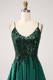 Dark Green A-Line Spaghetti Straps Long Wedding Party Dress