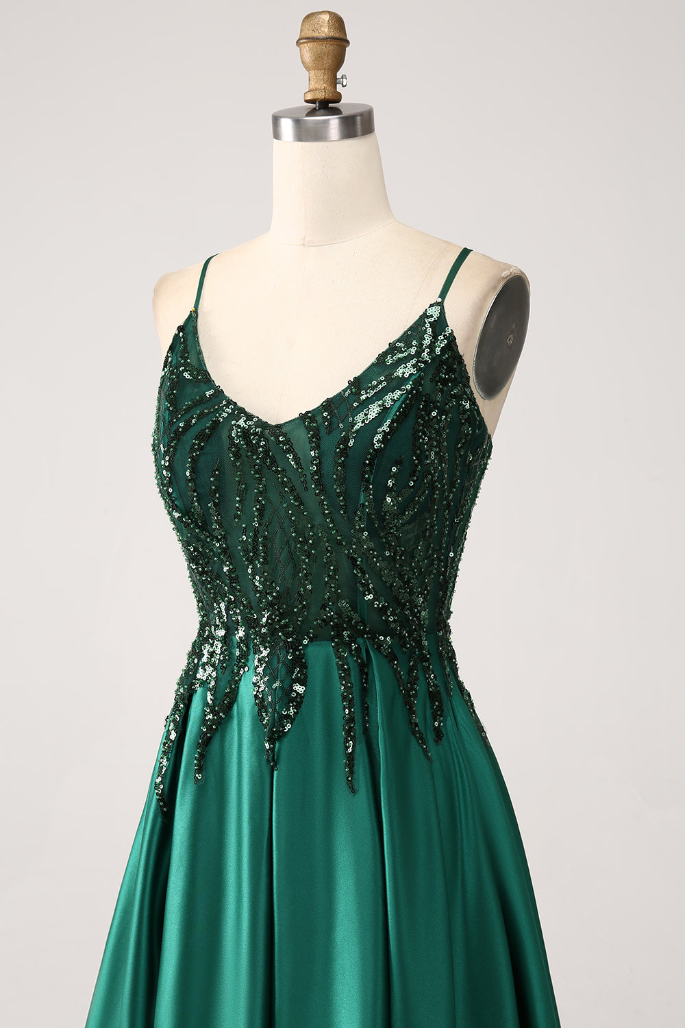 Dark Green A-Line Spaghetti Straps Long Wedding Party Dress