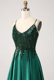 Dark Green A-Line Spaghetti Straps Long Wedding Party Dress