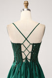 Dark Green A-Line Spaghetti Straps Long Wedding Party Dress