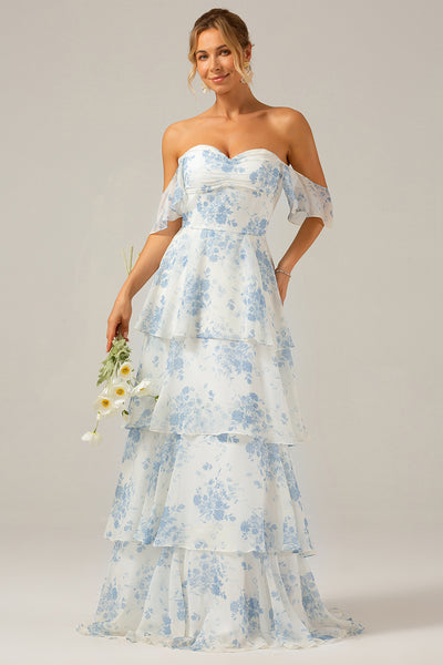 Leopard - Strapless A Line Chiffon Ruffled Long Prom Dresses With Appliques main image 1