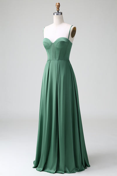Eucalyptus A-Line Pleated Stretch Satin Dress main image 0