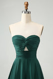 Dark Green A Line Sweetheart Keyhole Long Bridesmaid Dress
