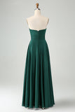 Dark Green A Line Sweetheart Keyhole Long Bridesmaid Dress