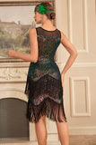 Sparkly Ombre Fringed Tiered 1920s Dress with Accessories Set