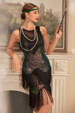 Sparkly Ombre Fringed Tiered 1920s Dress with Accessories Set