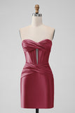 Stylish Fuchsia Bodycon Sweetheart Satin Corset Short Homecoming Dress
