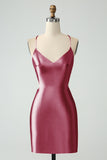 Gold Bodycon Spaghetti Straps Satin Homecoing Dress with Criss Cross Back