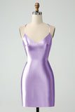 Gold Bodycon Spaghetti Straps Satin Homecoing Dress with Criss Cross Back