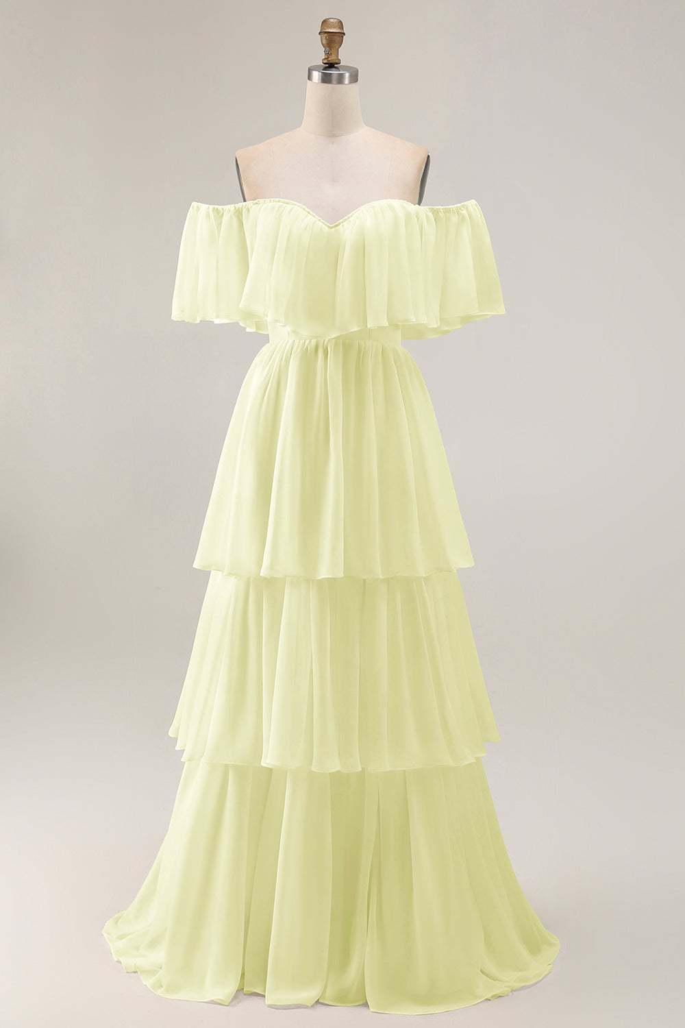 White Ruffled Off the Shoulder Chiffon A Line Wedding Dress