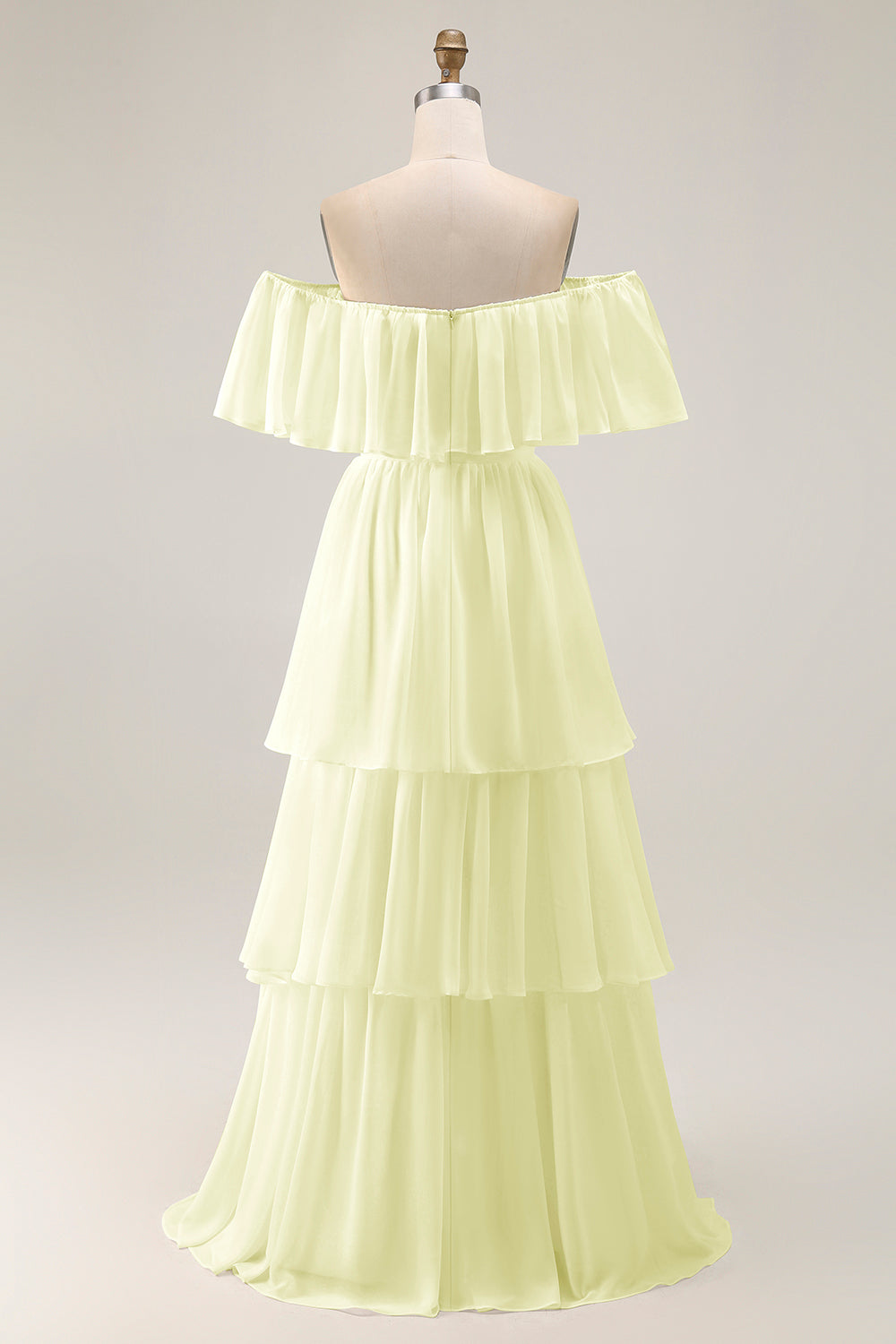 White Ruffled Off the Shoulder Chiffon A Line Wedding Dress