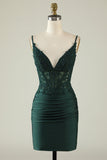 Sheath Spaghetti Straps Dark Green Homecoming Dress with Beading