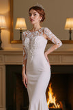 White Mermaid Long Sleeves Sweep Train Wedding Dress with Lace