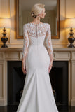White Mermaid Long Sleeves Sweep Train Wedding Dress with Lace