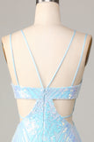 So Stunning Bodycon Spaghetti Straps Blue Sequins Short Homecoming Dress