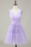 A Line Deep V Neck Green Short Homecoming Dress with Ruffles