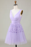 A Line Deep V Neck Green Short Homecoming Dress with Ruffles