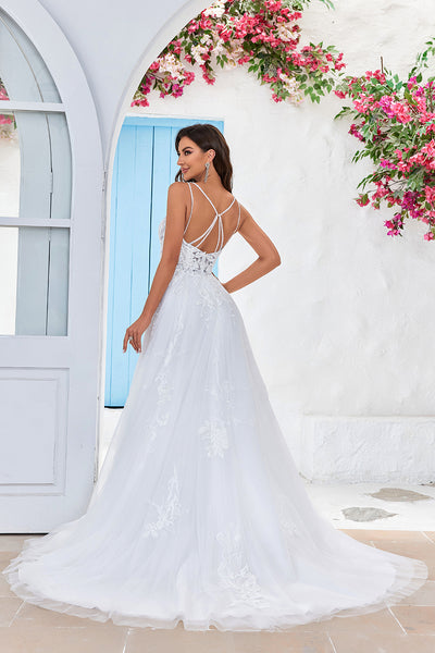 Zapaka Women Ivory A-Line Tulle Wedding Dress with Lace