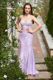 Sweetheart Neck Mermaid Long Purple Prom Dress With Appliques