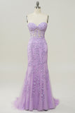 Purple Sweetheart Neck Mermaid Prom Dress With Appliques