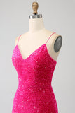 Black Mermaid Spaghetti Straps V-Neck Sequin Long Prom Dress With Split
