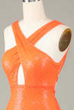 Glitter Orange Halter Backless Sequins Tight Homecoming Dress