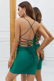 Sparkly Dark Green Sequins Tight Short Homecoming Dress with Lace Up Back