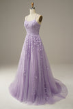 A-Line Purple Spaghetti Straps Long Prom Dress
