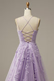 A-Line Purple Spaghetti Straps Long Prom Dress