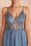 Spaghetti Straps Slit Tulle Prom Dress