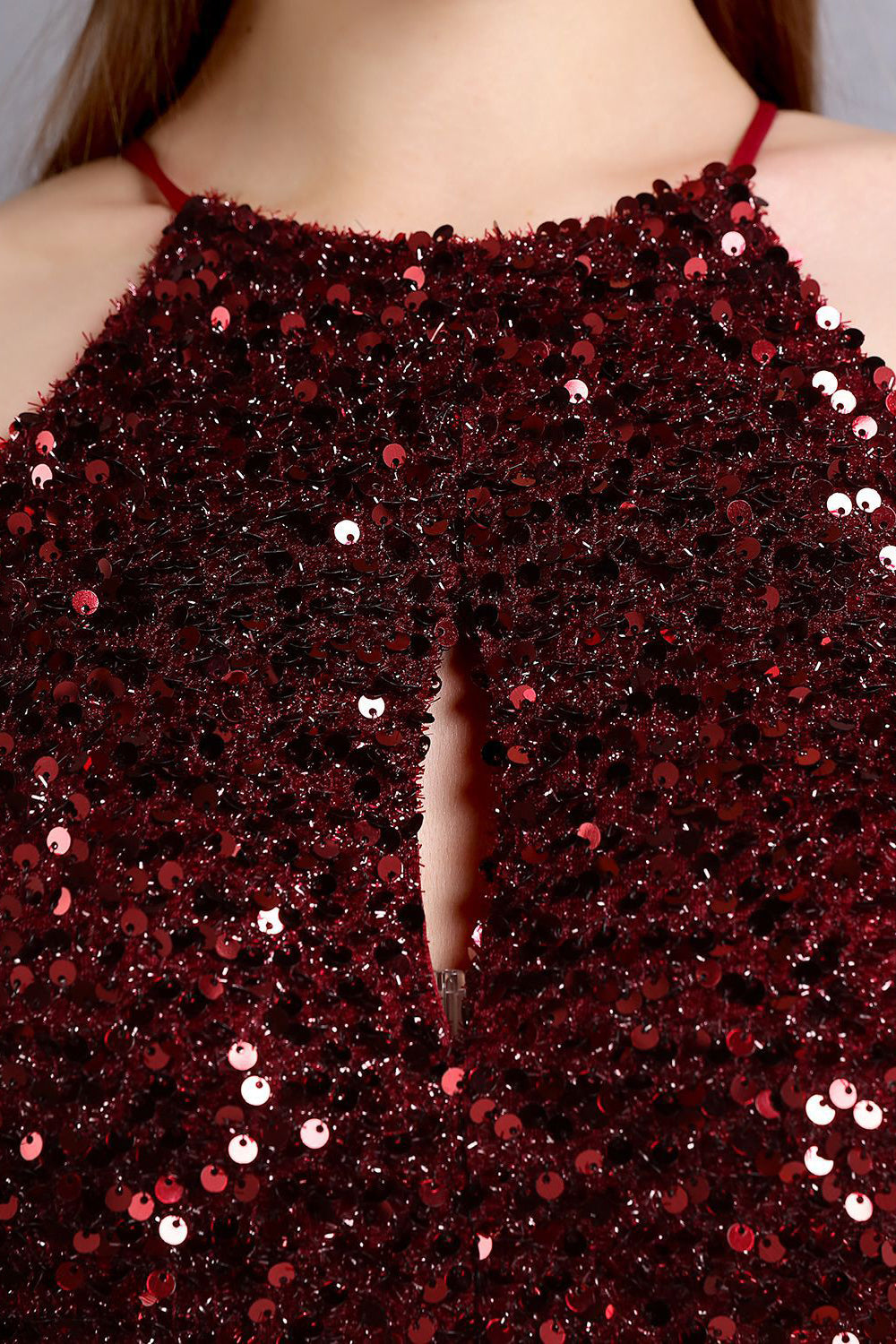 Burgundy Sequin Long Evening Dress with Slit