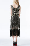 1920s Black Sequins Flapper Tea-Length Dress