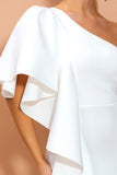 One Shoulder White Evening Party Dress