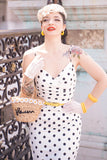 Yellow Mermaid Spaghetti Straps White Polka Dots Dress