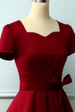 Burgundy 50s Dress with Sleeves(BELT IS NOT INCLUDED)