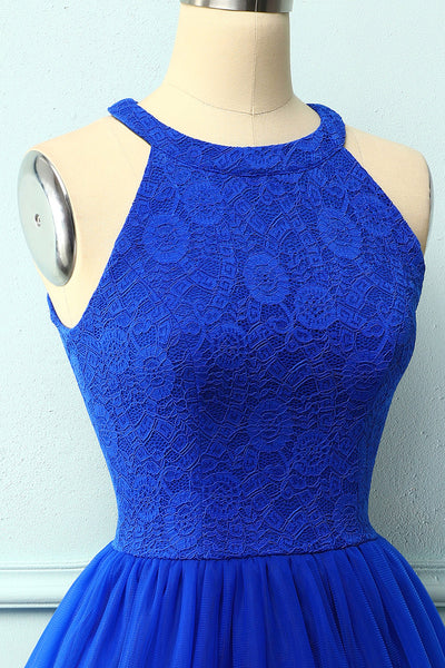 Royal Blue A-line Halter Short Vintage Lace Formal Dress – ZAPAKA