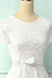 White Short Sleeves Lace Dress