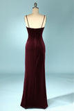 Burgundy Velvet Evening Prom Dress