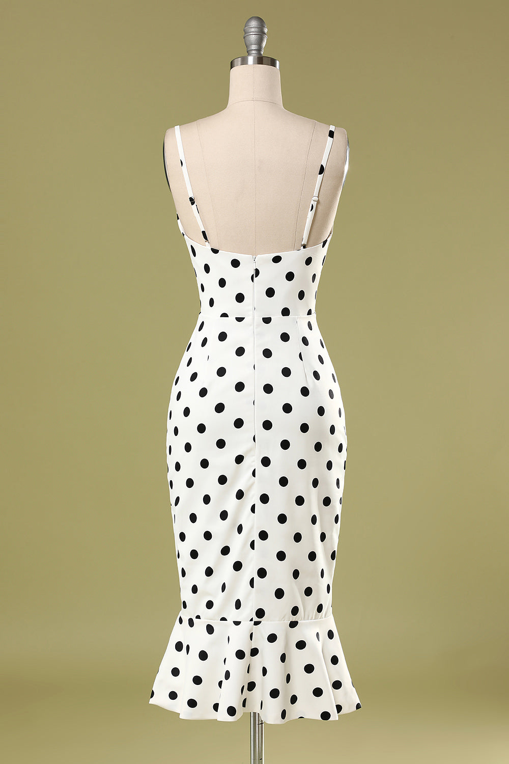 Yellow Mermaid Spaghetti Straps White Polka Dots Dress
