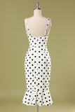 Yellow Mermaid Spaghetti Straps White Polka Dots Dress