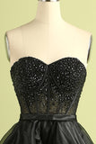 Black Strapless Ball Gown Evening Dress with Beading