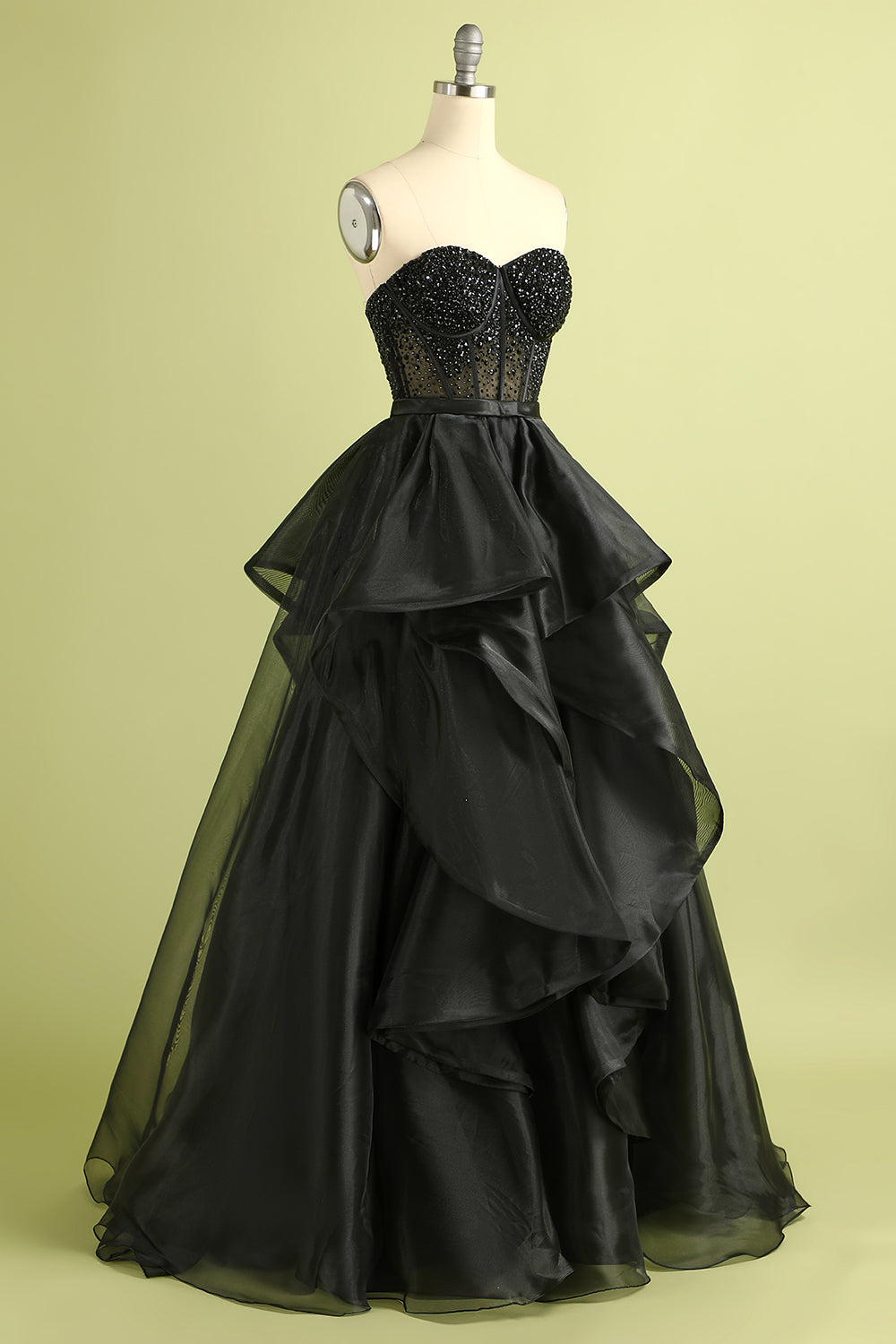 Black Strapless Ball Gown Evening Dress with Beading