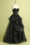 Black Strapless Ball Gown Evening Dress with Beading