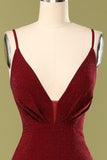 Burgundy V-neck Evening Dress